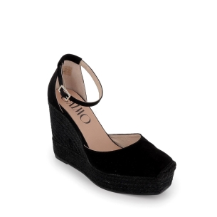 Valenciana piel hebilla de cuña alta fabricada en yute ecológico negro 2