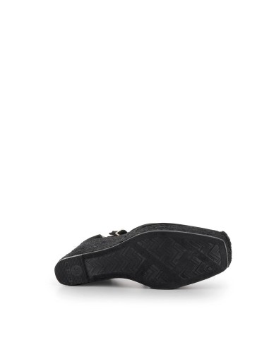 Valenciana piel hebilla de cuña alta fabricada en yute ecológico negro