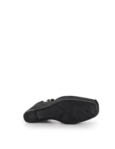 Valenciana piel hebilla de cuña alta fabricada en yute ecológico negro