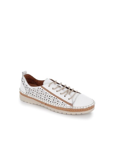 Zapato blanco plano cordones con calados mujer 