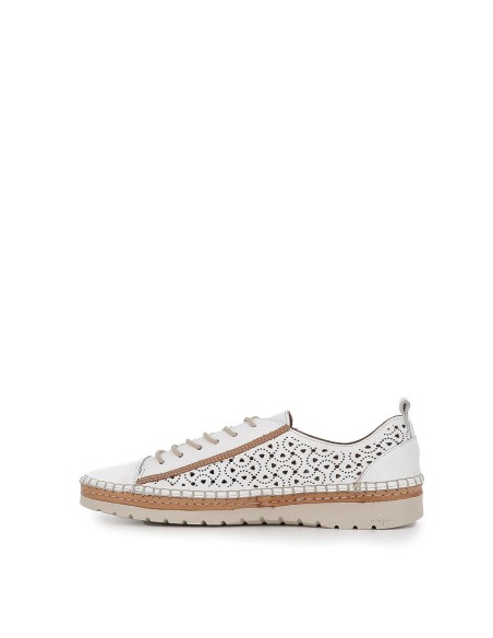Zapato blanco plano cordones con calados mujer 