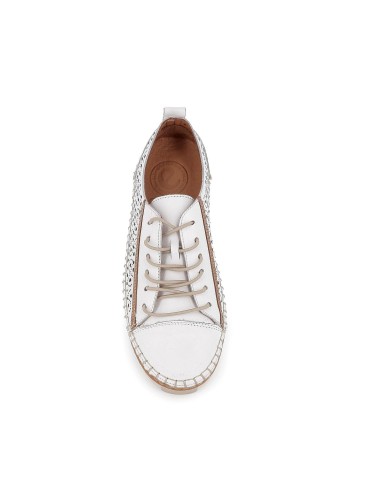 Zapato blanco plano cordones con calados mujer 
