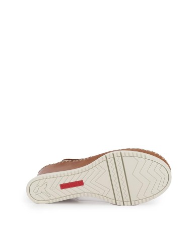 Sandalia plataforma cuña tiras de piel azul para mujer