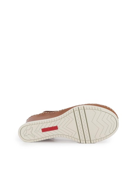 Sandalia plataforma cuña tiras de piel azul para mujer