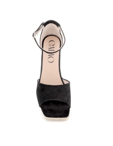 Sandalia piel hebilla de cuña alta fabricada en yute ecológico negro