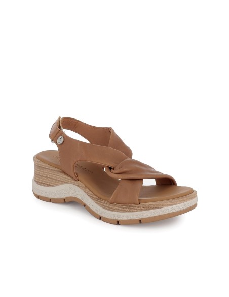 Sandalia piel marrón plantilla gel cuña media mujer