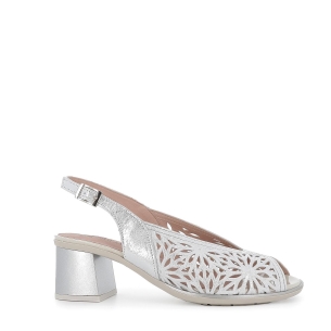 Sandalia vestir tacón troquelados correa mujer metalizada plata Plateados