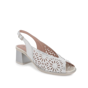 Sandalia vestir tacón troquelados correa mujer metalizada plata Plateados 2