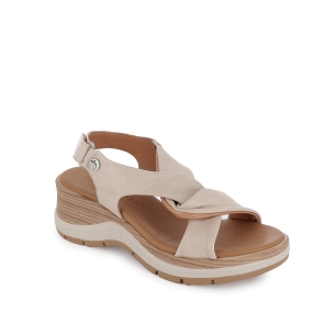 Sandalia piel beige plantilla gel cuña media mujer Beige 2