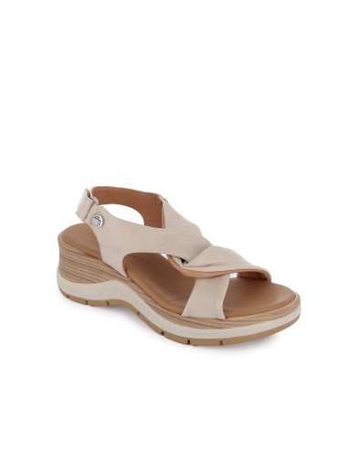 Sandalia piel beige plantilla gel cuña media mujer Beige