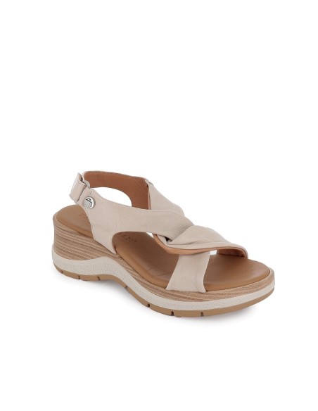Sandalia piel beige plantilla gel cuña media mujer Beige