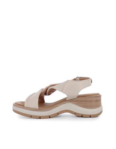 Sandalia piel beige plantilla gel cuña media mujer Beige