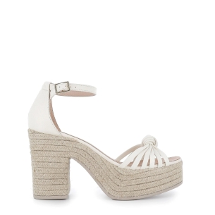 Sandalia nudo piel hebilla de cuña alta y yute ecológico blanco marfil Beige