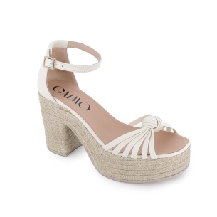 Sandalia nudo piel hebilla de cuña alta y yute ecológico blanco marfil Beige 2