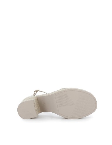 Sandalia nudo piel hebilla de cuña alta y yute ecológico blanco marfil Beige