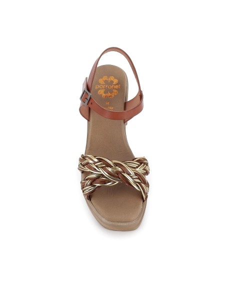 Sandalia mujer plataforma piel trenzada cuero