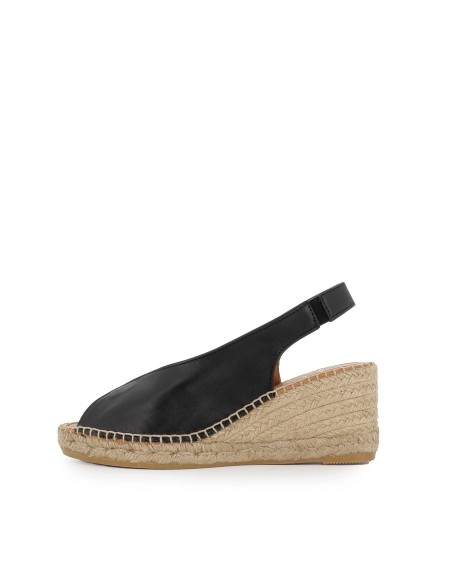 Alpargata abierta cuña piel mujer negro