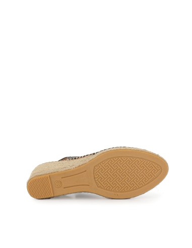 Alpargata abierta cuña piel mujer negro