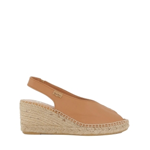 Alpargata abierta cuña piel mujer cuero Marrones