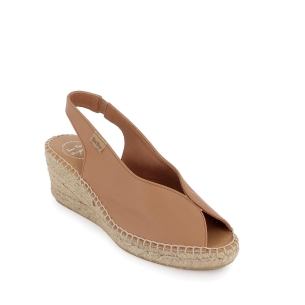 Alpargata abierta cuña piel mujer cuero Marrones 2