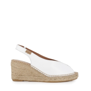 Alpargata abierta cuña piel mujer blanca Blanco