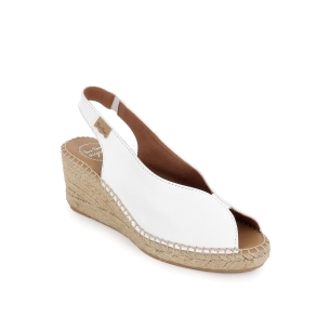Alpargata abierta cuña piel mujer blanca Blanco 2