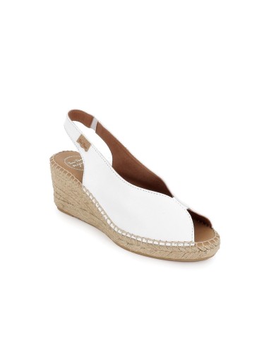 Alpargata abierta cuña piel mujer blanca Blanco