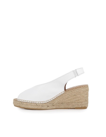 Alpargata abierta cuña piel mujer blanca Blanco