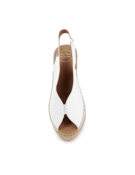 Alpargata abierta cuña piel mujer blanca Blanco