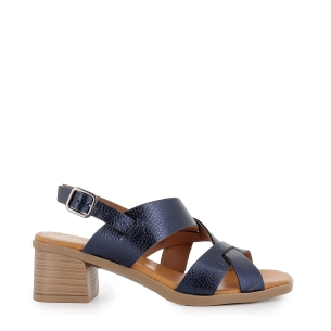 Sandalia piel diseño tacón bajo y hebilla azul mujer Azul