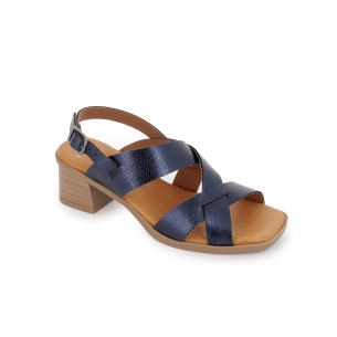 Sandalia piel diseño tacón bajo y hebilla azul mujer Azul 2