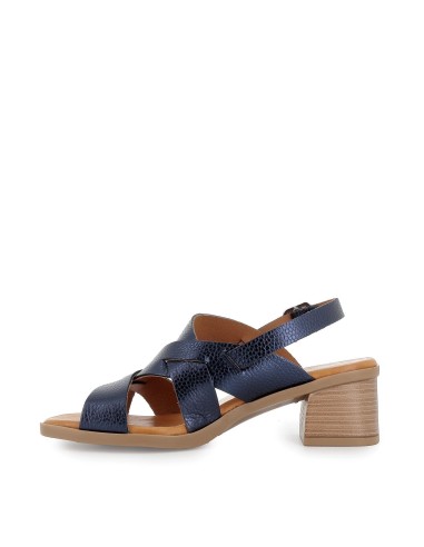 Sandalia piel diseño tacón bajo y hebilla azul mujer Azul