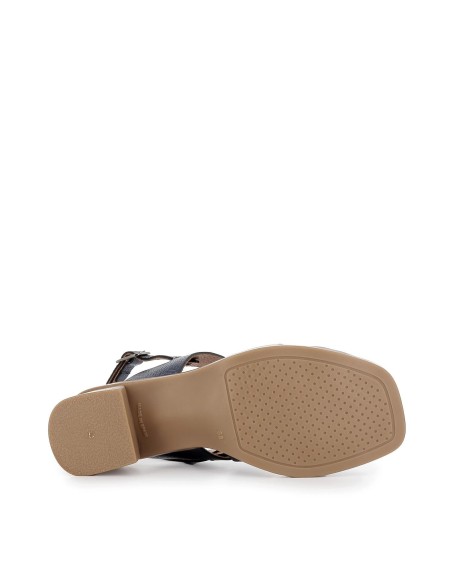 Sandalia piel diseño tacón bajo y hebilla azul mujer Azul