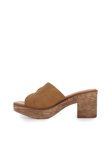 Zueco tipo sandalia con hebilla central y tacón mujer cuero