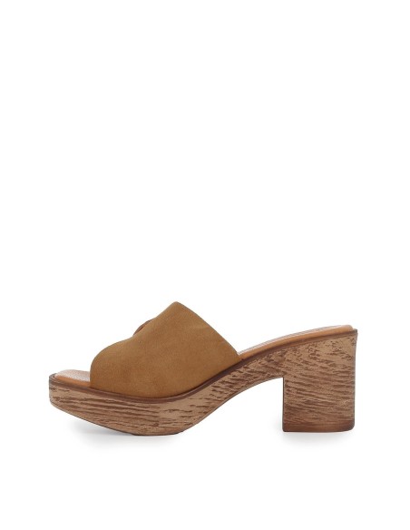 Zueco tipo sandalia con hebilla central y tacón mujer cuero