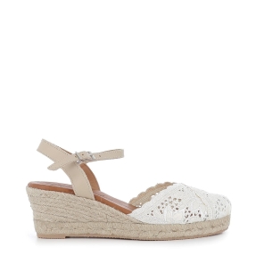 Alpargata blonda beige con cuña yute mujer
