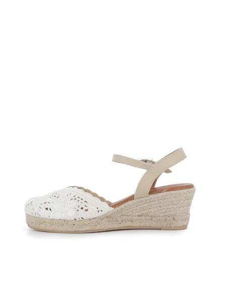 Alpargata blonda beige con cuña yute mujer