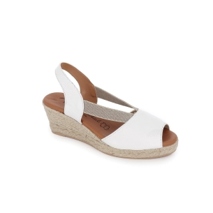 Sandalia abierta yute piel ante blanca con cuña yute mujer Blanco 2
