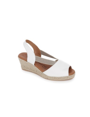 Sandalia abierta yute piel ante blanca con cuña yute mujer Blanco