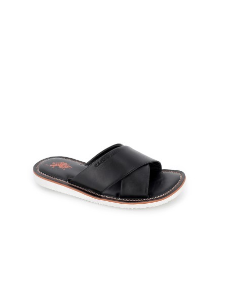 Sandalia piel cruzada negra hombre
