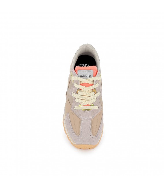 Sneakers casuales beige con logo ancho mujer