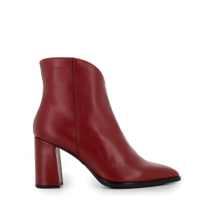 Botín rojo de piel vacuno con escote en V y tacón mujer Rojo