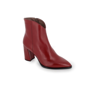 Botín rojo de piel vacuno con escote en V y tacón mujer Rojo 2