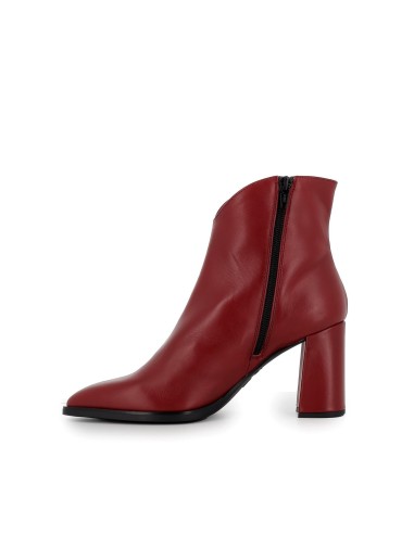 Botín rojo de piel vacuno con escote en V y tacón mujer Rojo