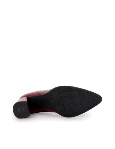 Botín rojo de piel vacuno con escote en V y tacón mujer Rojo