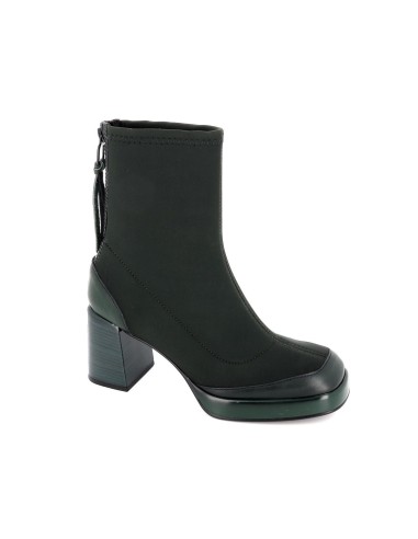 Botín piel verde cremallera y tacón mujer