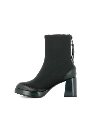 Botín piel verde cremallera y tacón mujer