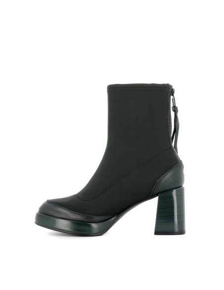 Botín piel verde cremallera y tacón mujer