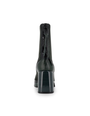 Botín piel verde cremallera y tacón mujer