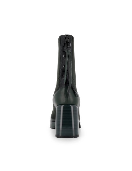 Botín piel verde cremallera y tacón mujer